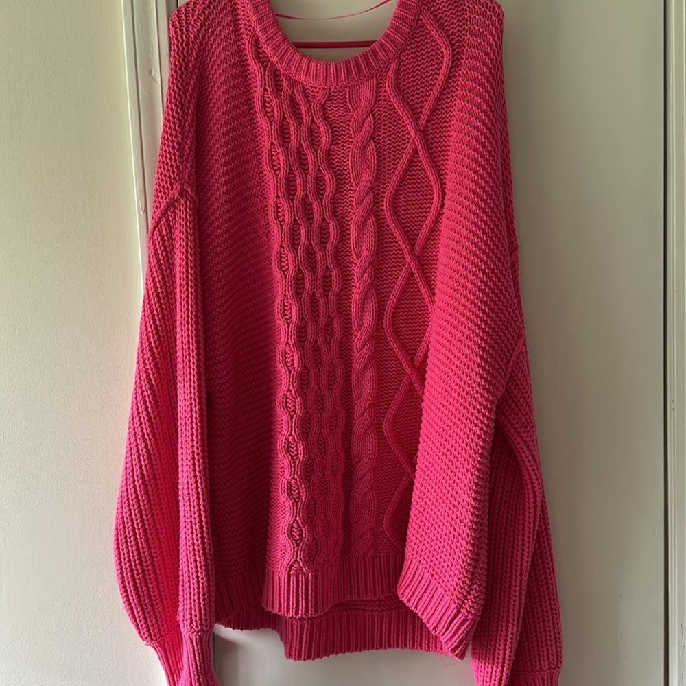 Free People Pink Cable Knit Sweater